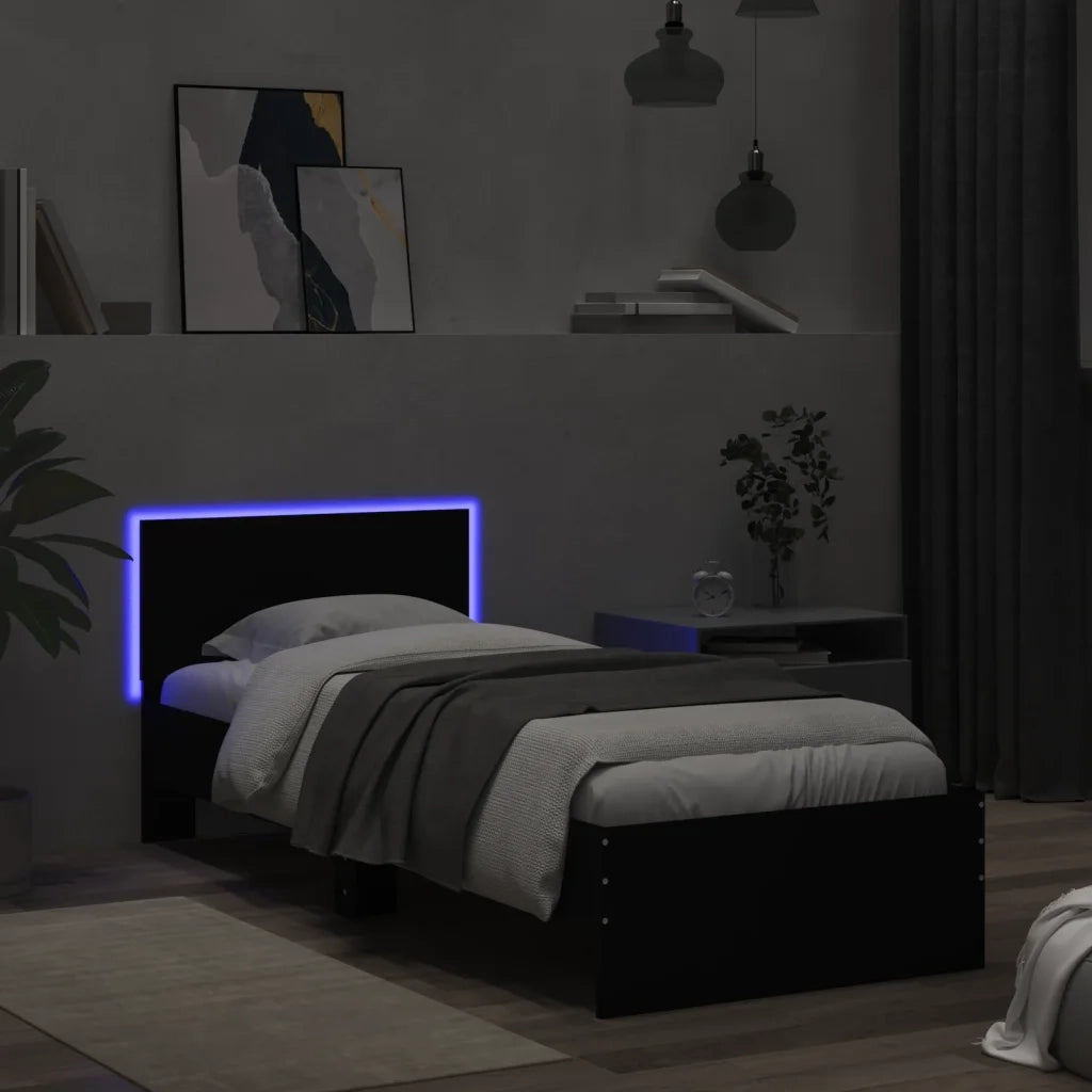 Giroletto con Testiera e LED Nero 75x190 cm 838842