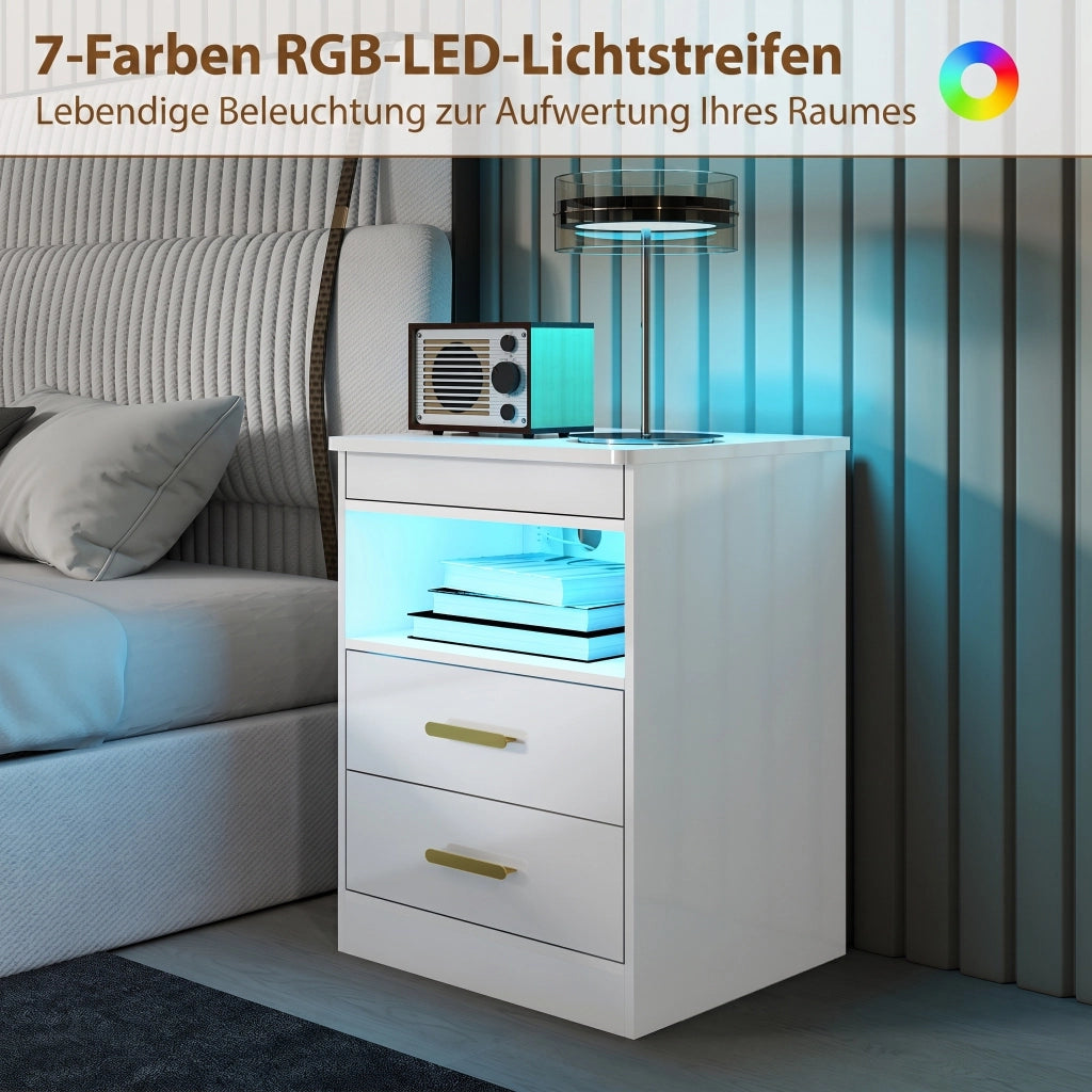 Comodino con ricarica LED RGB ¨C Xylo ¨C lucido bianco