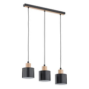 Lampada a sospensione loft nera/legno IVO 3xE27 Alfa