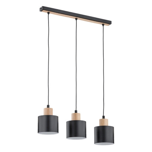 Lampada a sospensione loft nera/legno IVO 3xE27 Alfa