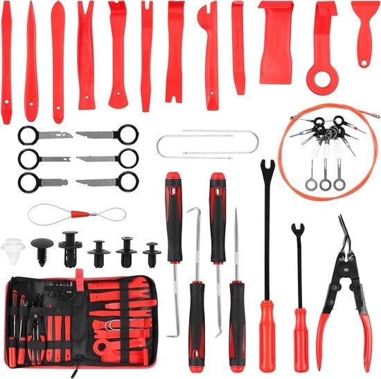 Set di Demontaggio Auto - Strumenti per l'Interni - Manutenzione dell'Auto - 143 Delig - 32 x 26 cm - Rosso