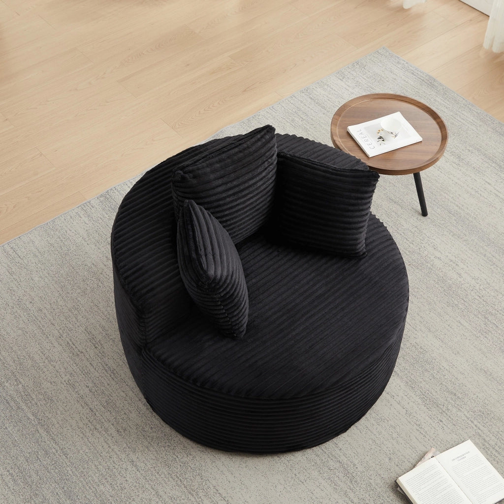 Poltrona a sacco, poltrona con braccioli, diametro 110 cm, velluto a coste, 3 cuscini, nero (non richiede assemblaggio)