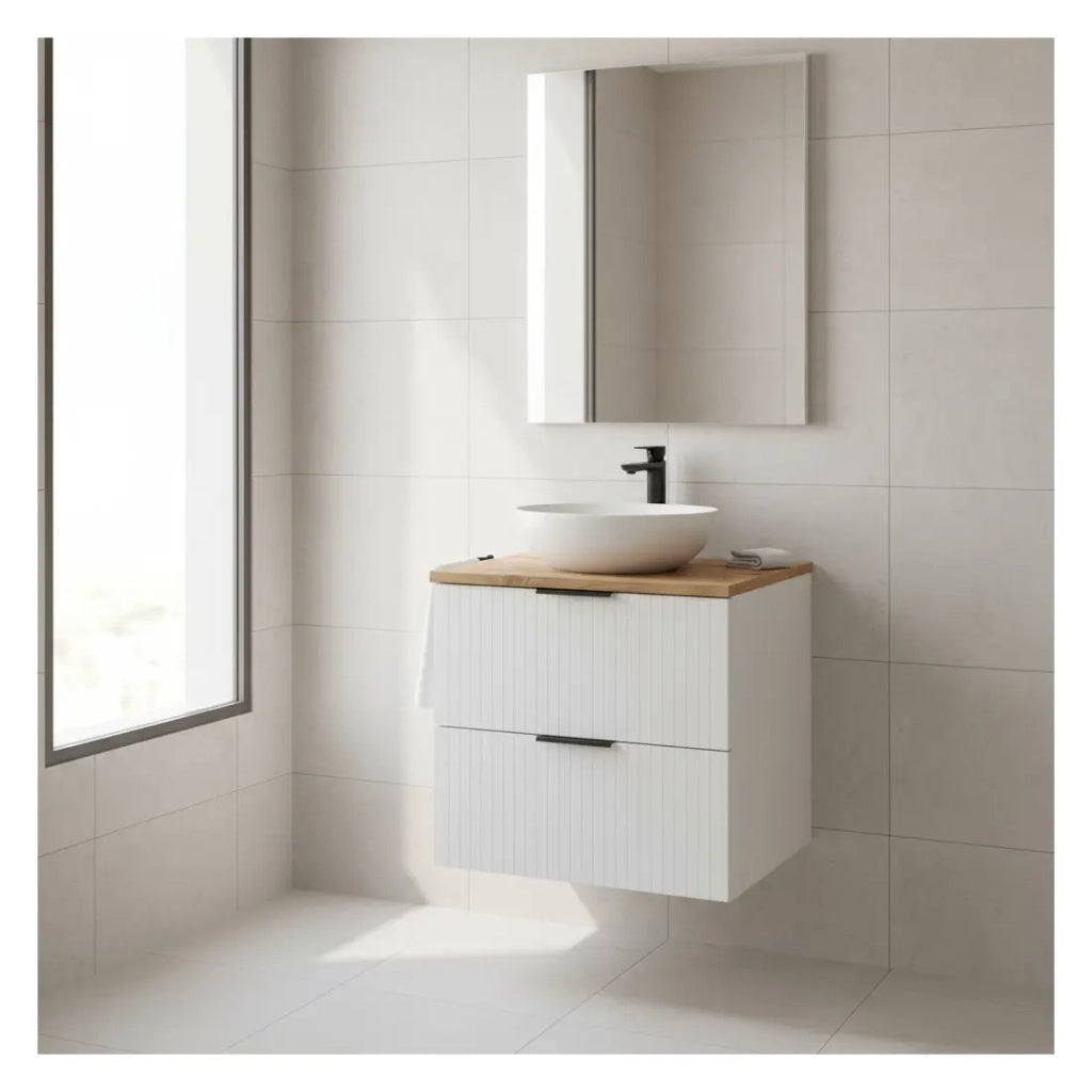 Set da bagno NOXERA 60 cm - Bianco opaco e rovere wotan