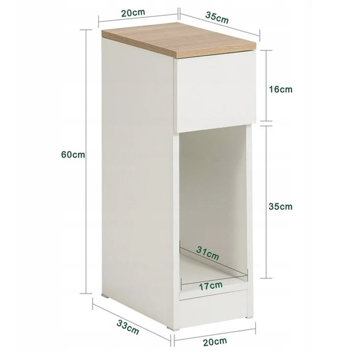 Comodino bianco con cassetto e ripiano – 60 x 20 x 33 cm, stile loft, rovere chiaro