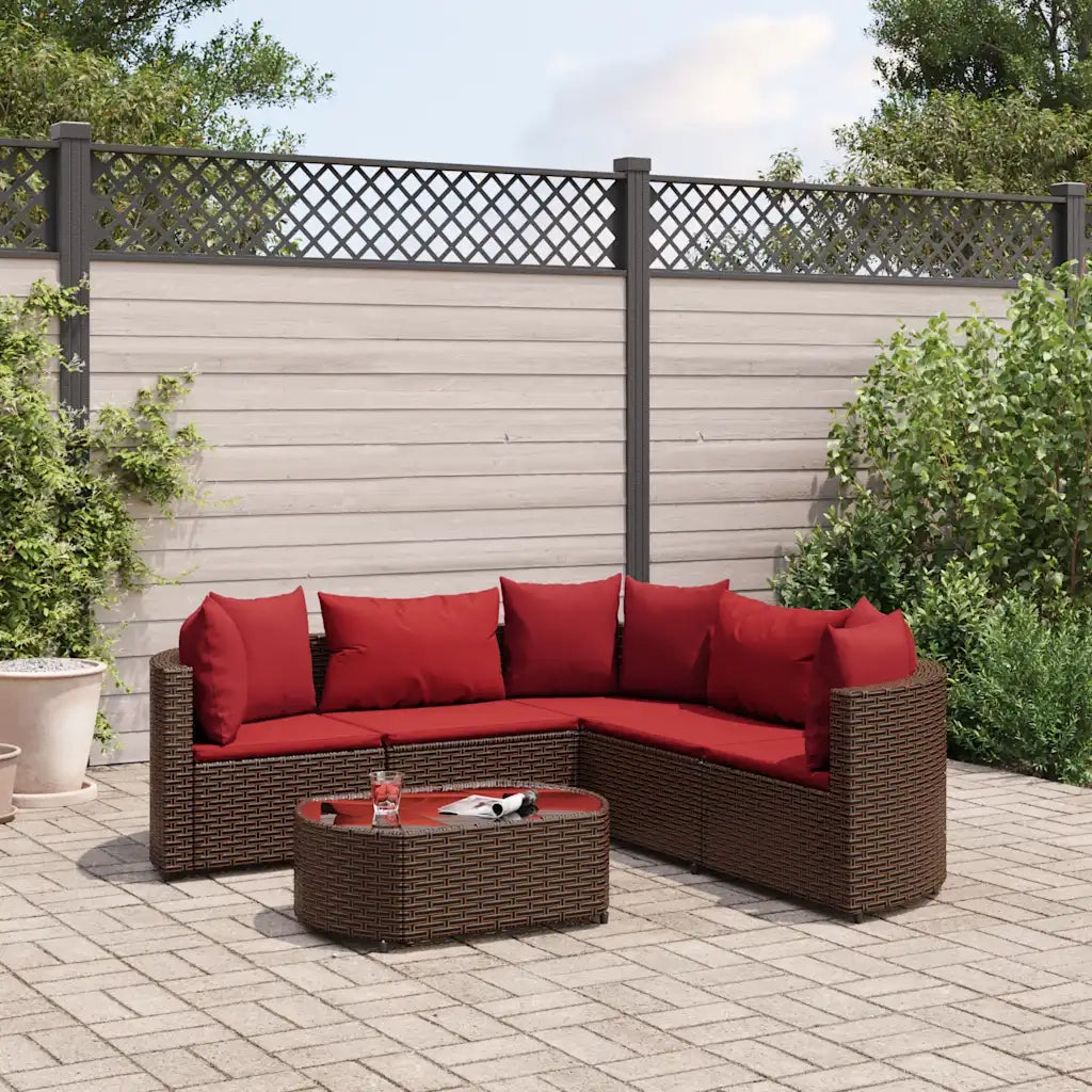 Set Divano da Giardino 6 pz con Cuscini Marrone in Polyrattan