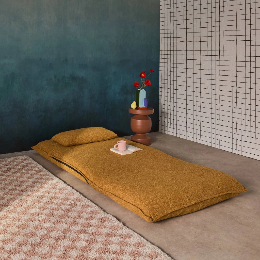 Poltrona letto trasformabile 1 posto bouclé testurizzato, mostarda