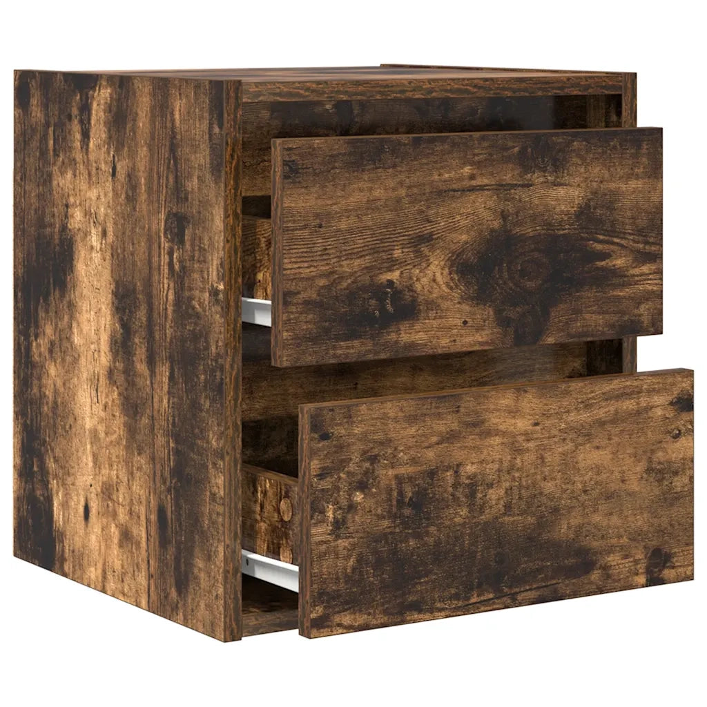 Comodini a Muro 2 pz-Set di 2 Tavolino da notte Rovere Fumo 38x34x40 cm 250838