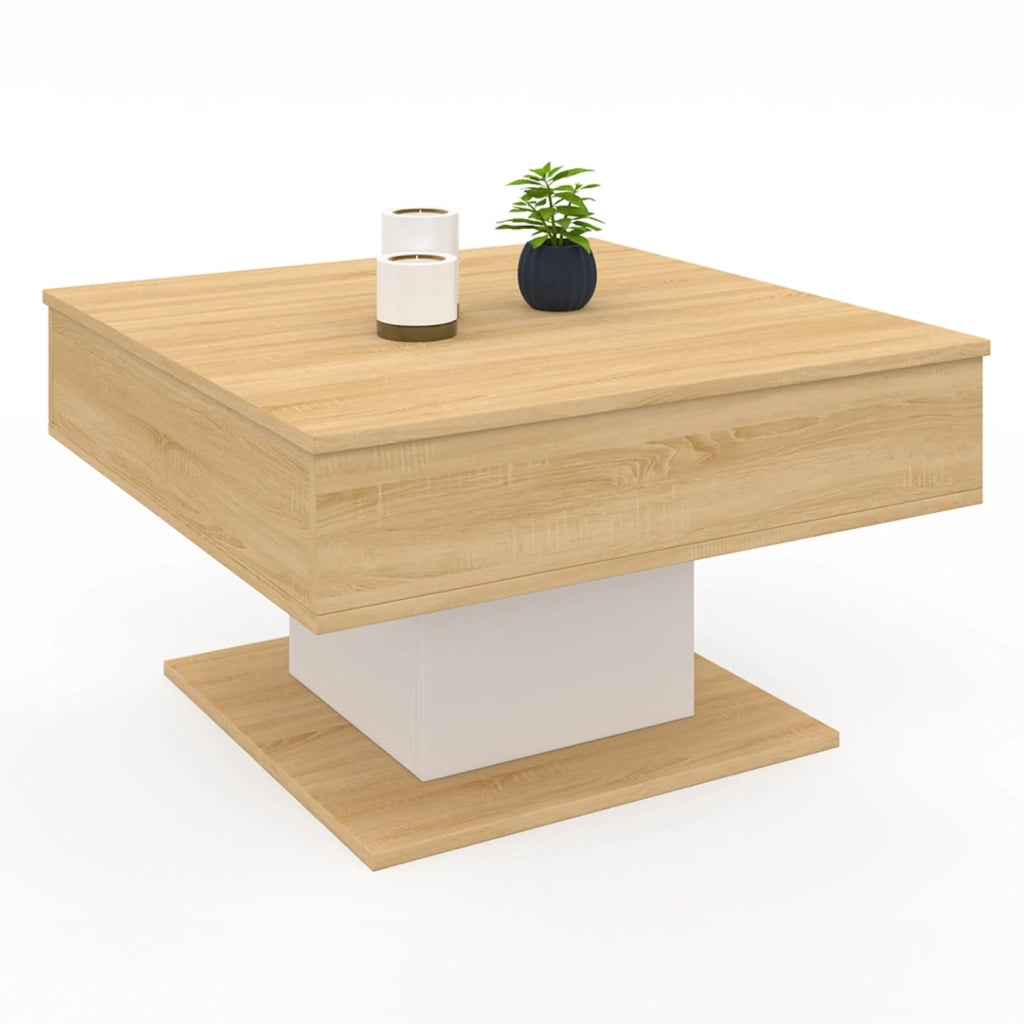 IDMarket - Tavolino quadrato sollevabile EDEN in legno e bianco