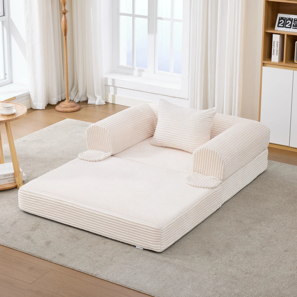 Divano Modulare 1 Posto e 2 Posti in Tessuto Corduroy Imbottito Beige