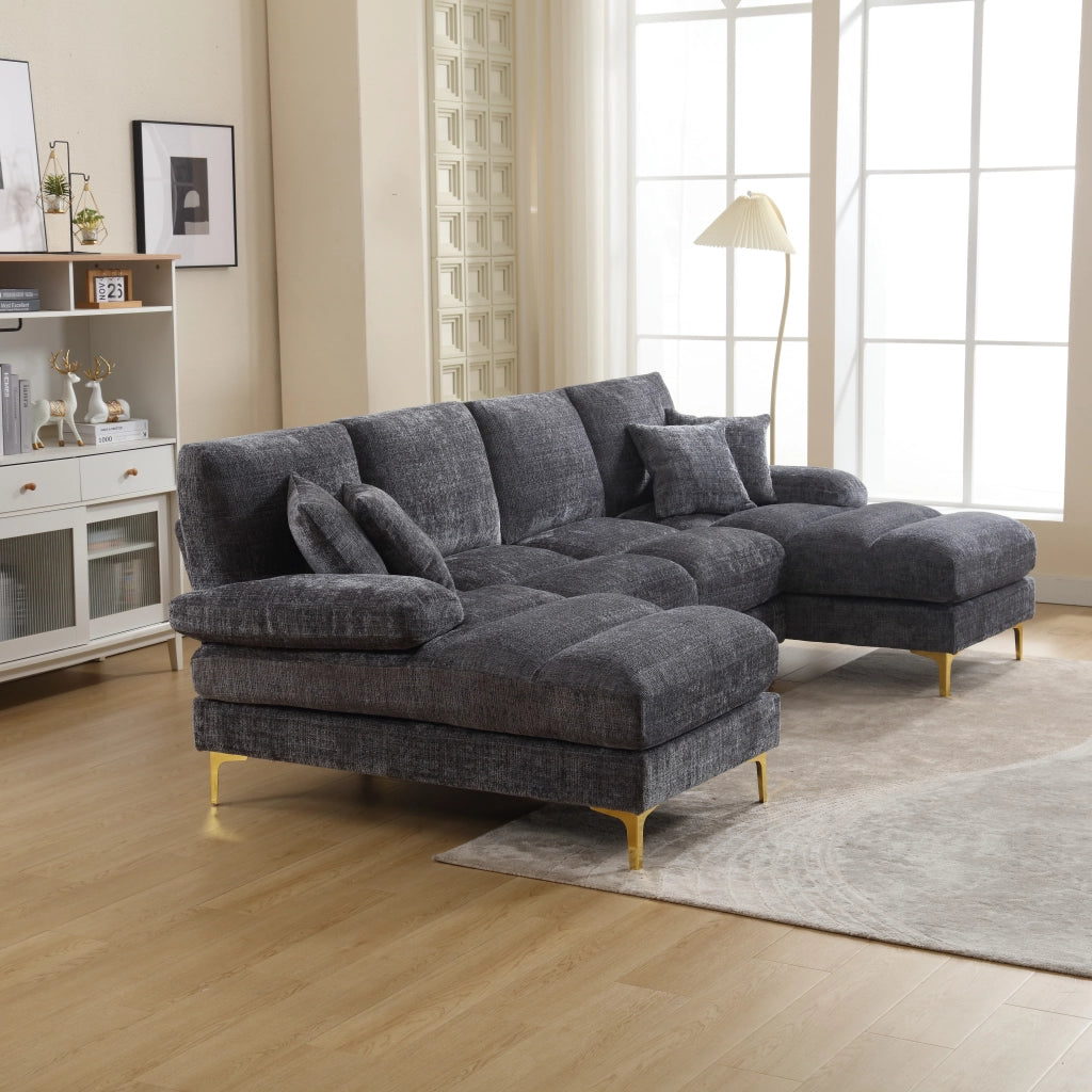 Divano angolare U ¨C MINIMAL ¨C Chenille, 5 posti, grigio