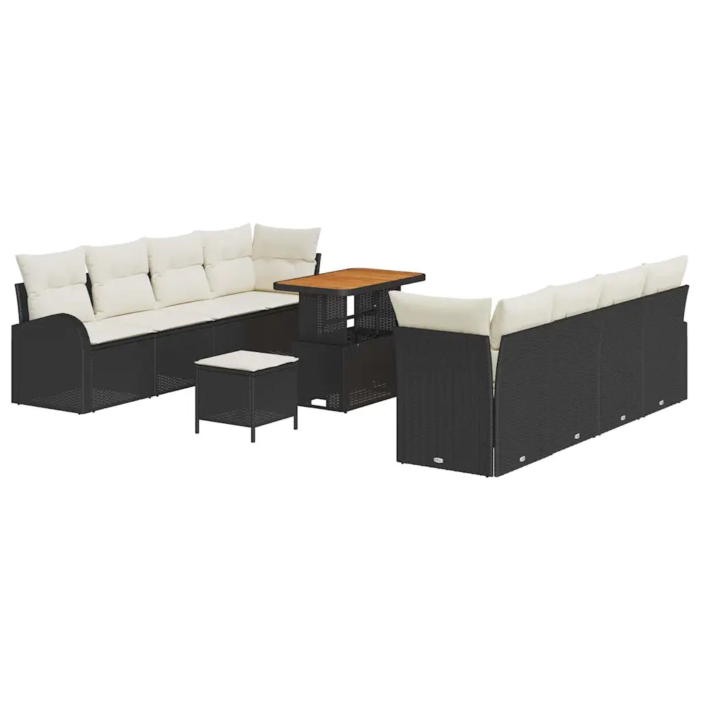 Set Divano da Giardino con cuscino 11 pcs Nero polyrattan