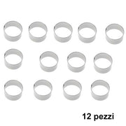 Trade Shop - Set 12 Pezzi Forme Stampi Per Dolci Torte Biscotti Rotonde Inox 8x4cm Pasticceri -