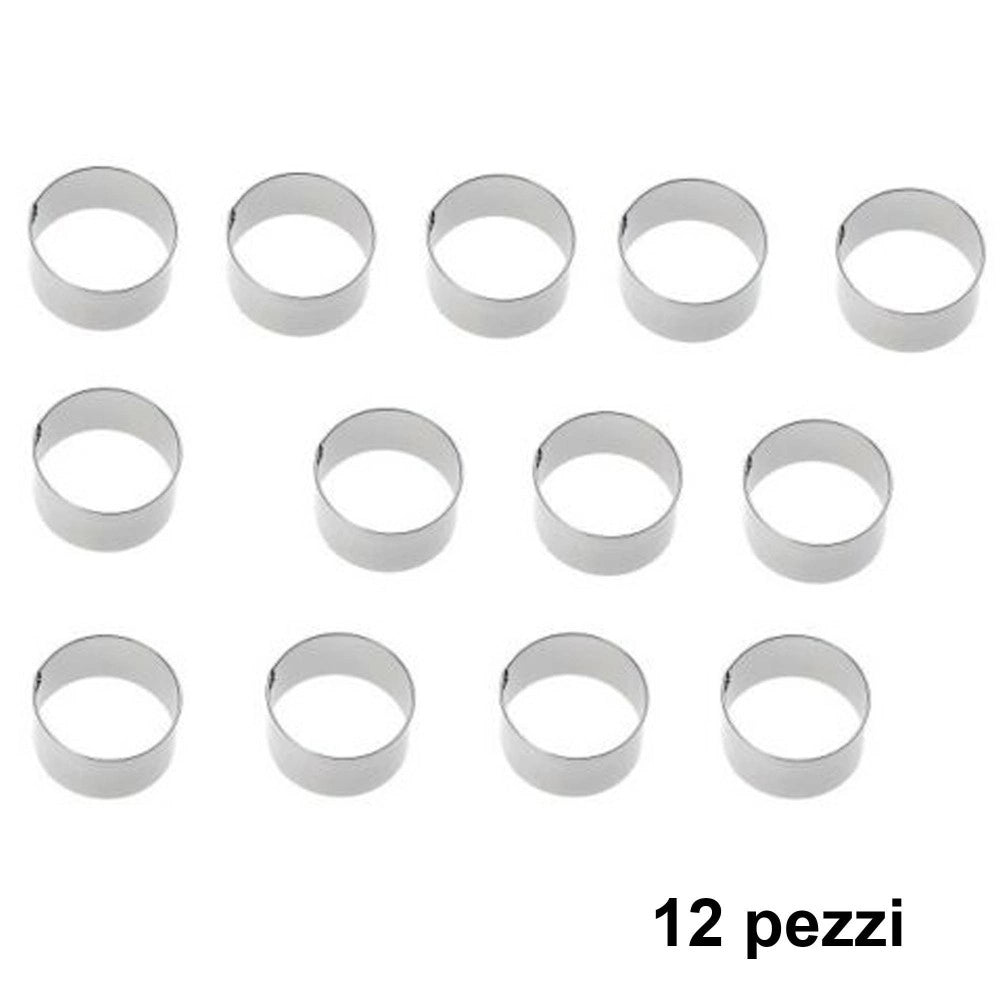 Trade Shop - Set 12 Pezzi Forme Stampi Per Dolci Torte Biscotti Rotonde Inox 8x4cm Pasticceri -