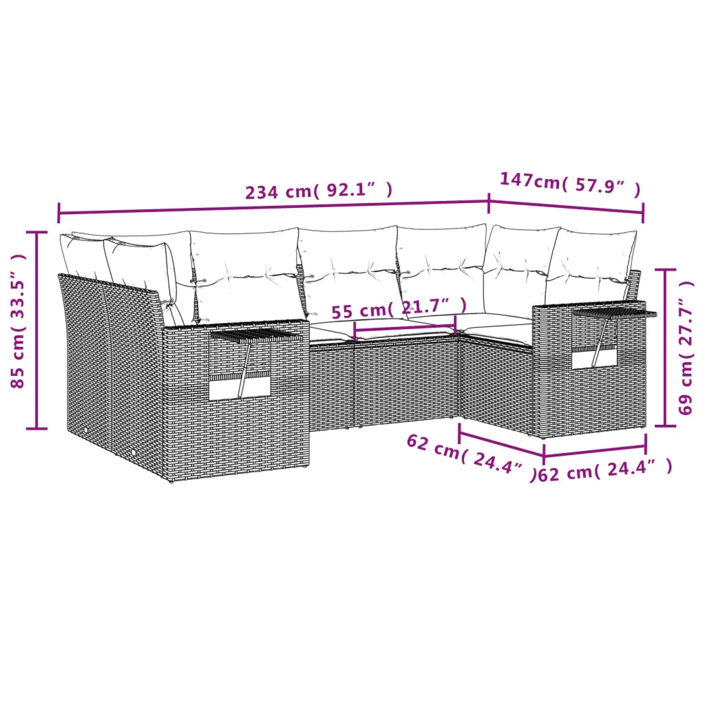 Set Divano da Giardino 6 pz con Cuscini Nero in Polyrattan