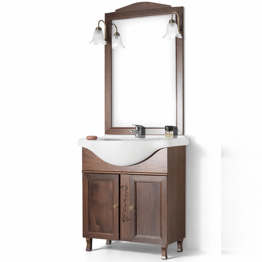 Mobile Da Bagno Noce Completo Modello Giada Ante Lisce 75cm Legno con Specchio