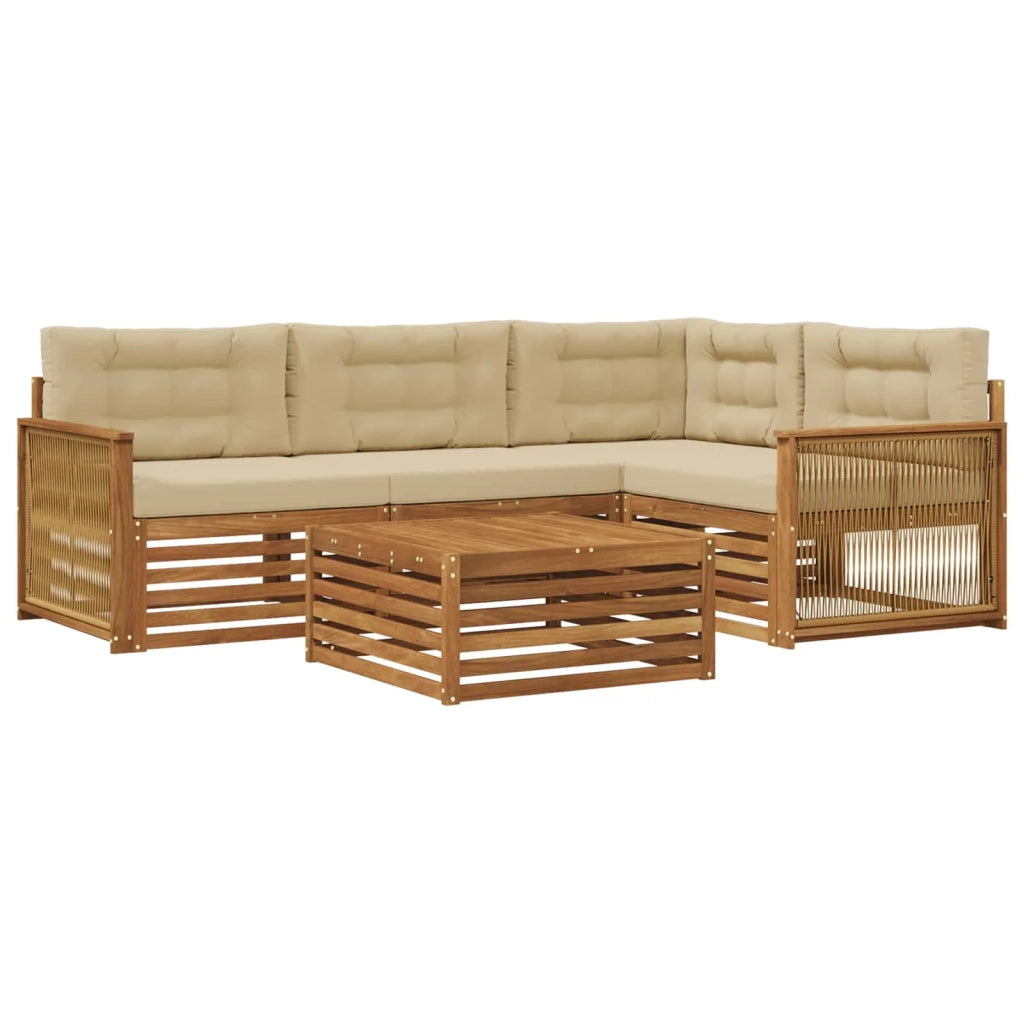 Set di divani da esterno con cuscino 5 pcs Naturale e Beige 3383331