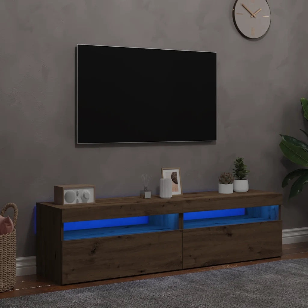 Mobili Porta TV con LED 2 pz | Armadietto TV | Mobile Porta TV Artigianale in Legno Multistrato