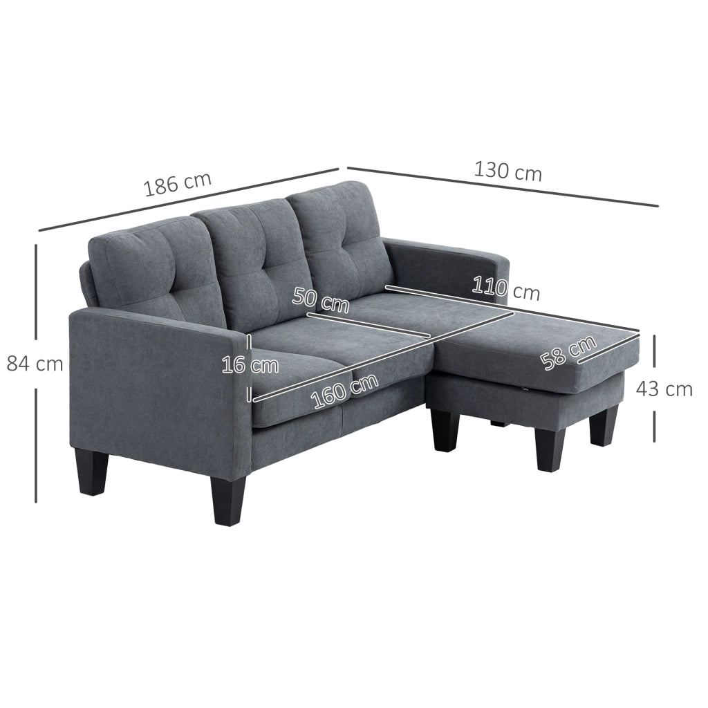 Divano angolare con chaise longue ¨C Minimal ¨C Tessuto grigio scuro 90x