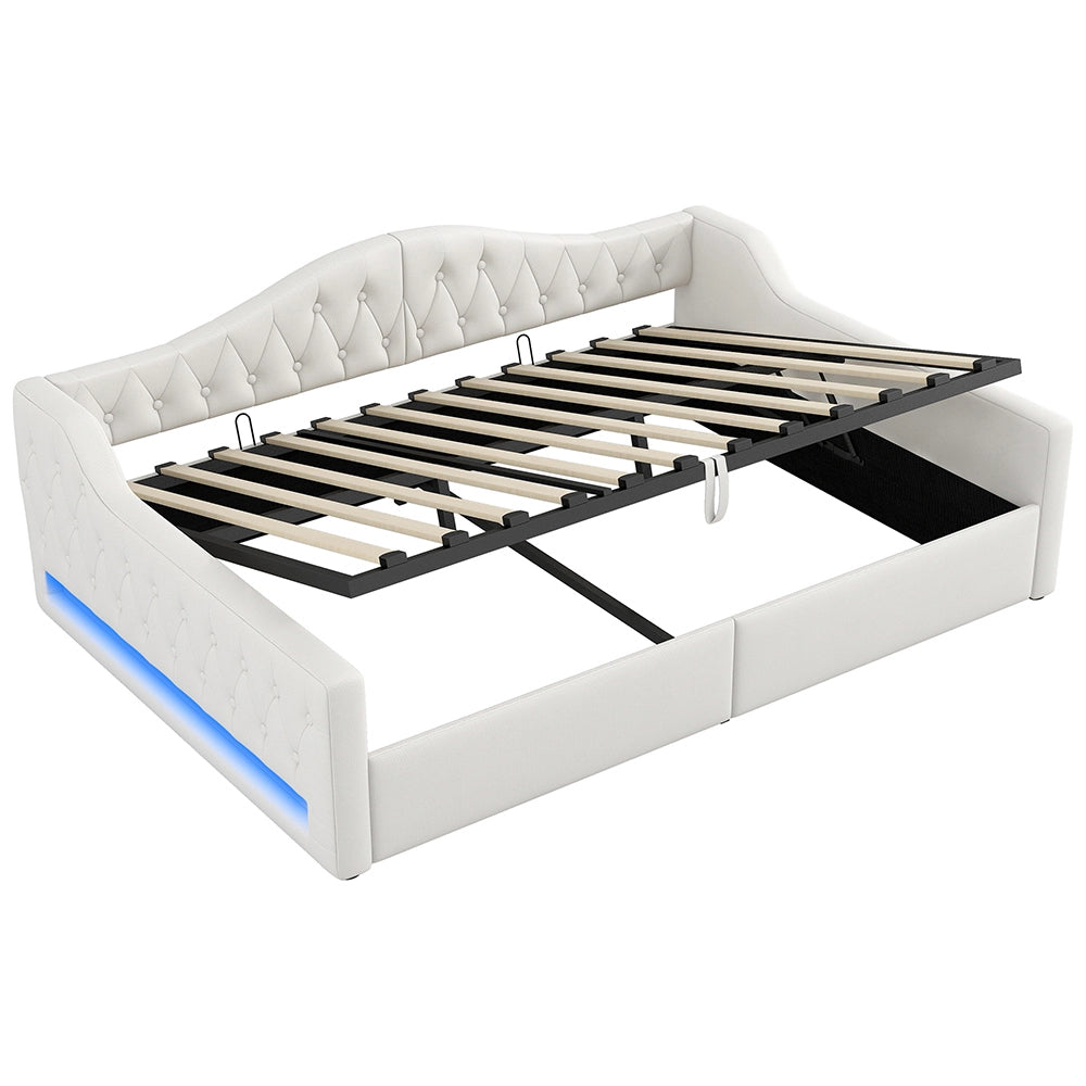 Letto imbottito - Xylo - 140x200cm LED con contenitore, beige