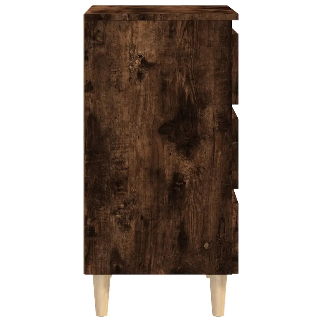 Set di 2 Comodini | Armadio da Notte | Mobiletto da notte con Gambe in Legno Massello Rovere Fumo 40x35x69cm