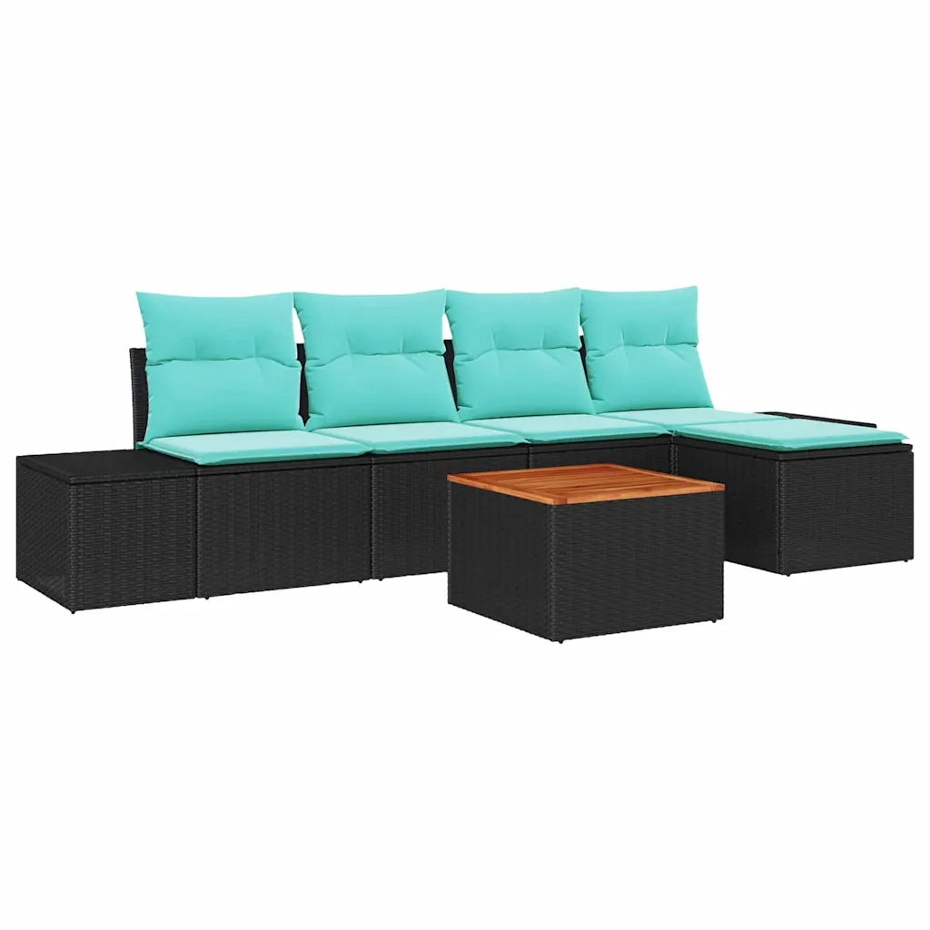 Set Divano da Giardino 6 pz Nero e Turchese polyrattan 3356618