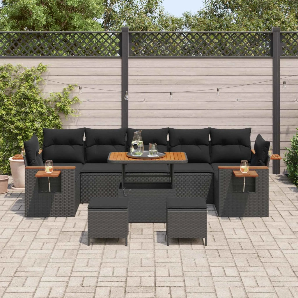 Set Divano da Giardino con cuscino 10 pcs Nero 3363159