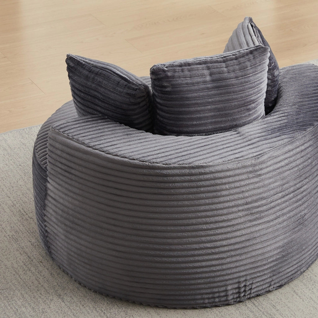 Poltrona a sacco, poltrona con braccioli, diametro 110 cm, velluto a coste, 3 cuscini, grigio (non richiede assemblaggio)