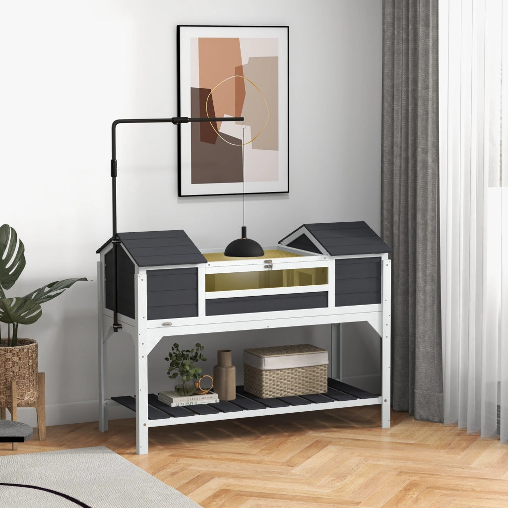 Casetta per tartarughe con 2 nicchie e lampada regolabile ¨C Minimal ¨C 122x56.5x93 cm grigio