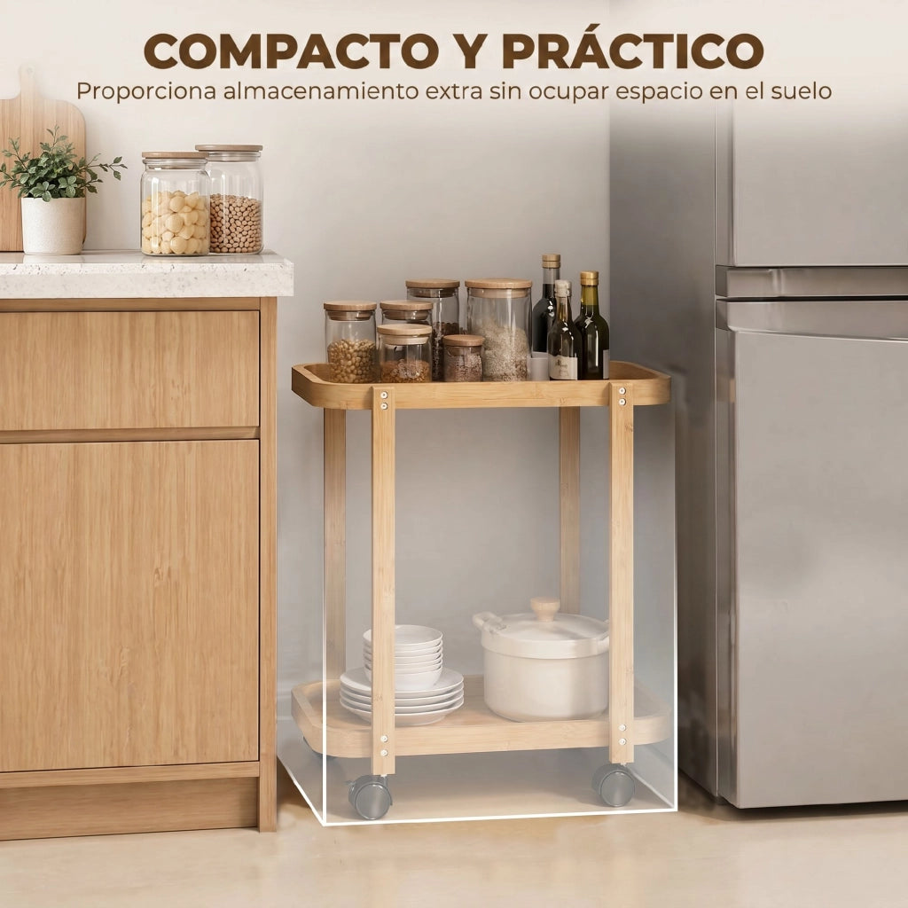 Carrello Cucina con Ruote ¨C Xylo ¨C Bamb¨´ 2 Ripiani 54x36,5x60cm Naturale