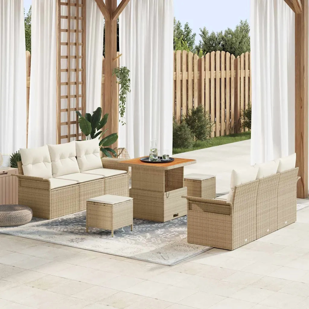Set Divano da Giardino con cuscino 9 pcs Beige polyrattan 3362086