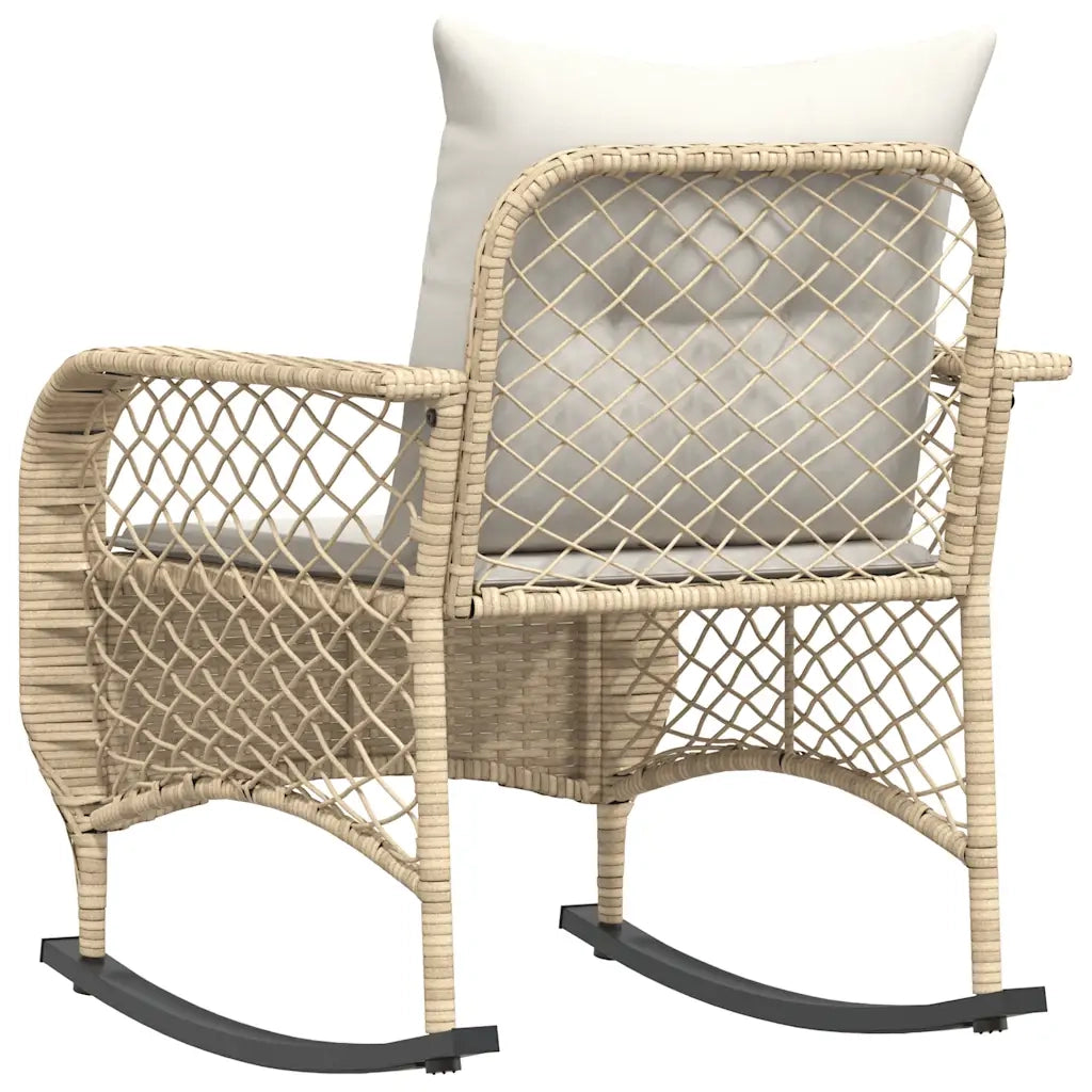 Sedia a Dondolo da Giardino | Sedie da Esterno con Cuscini in Polyrattan Beige