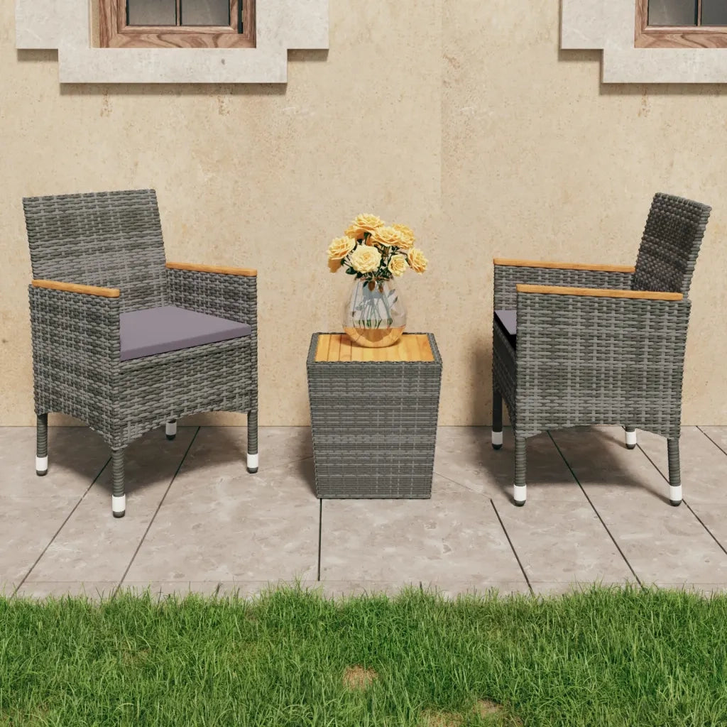 Set da Bistrot 3 pz in Polyrattan e Legno Acacia Grigio 3058367