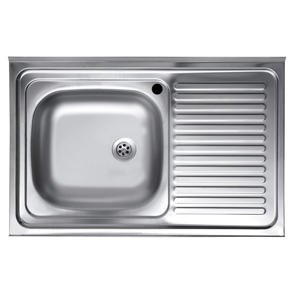 Lavello appoggio acciaio inox 80x50 cm una vasca e gocciolatoio destro SA216