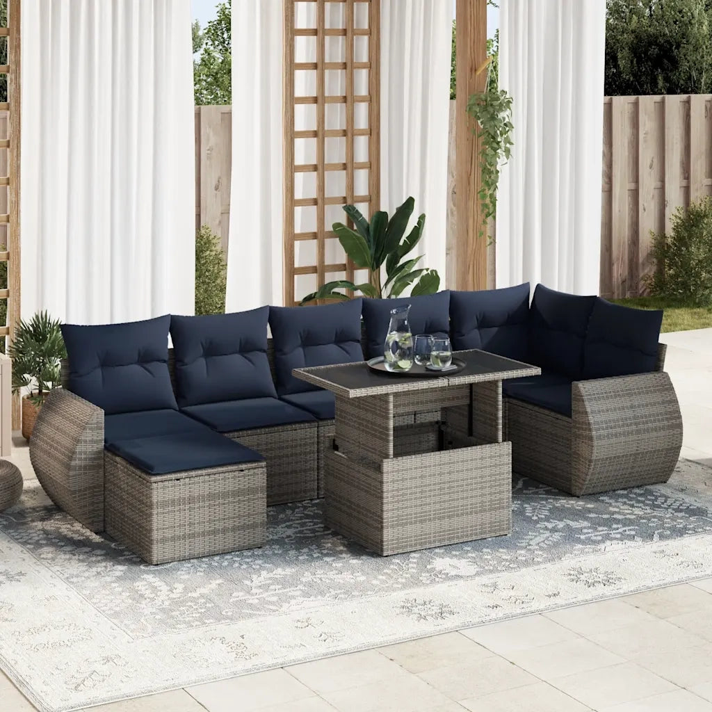Set Divano da Giardino 8pz con Cuscini Grigio Polyrattan Acacia 3326682