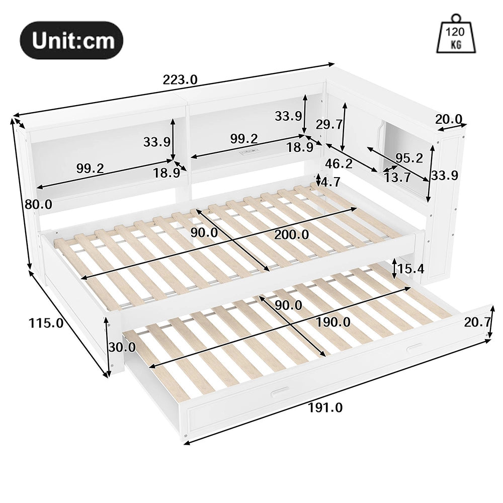 Divano letto 90x200cm?- Xylo - gigogne LED USB bianco