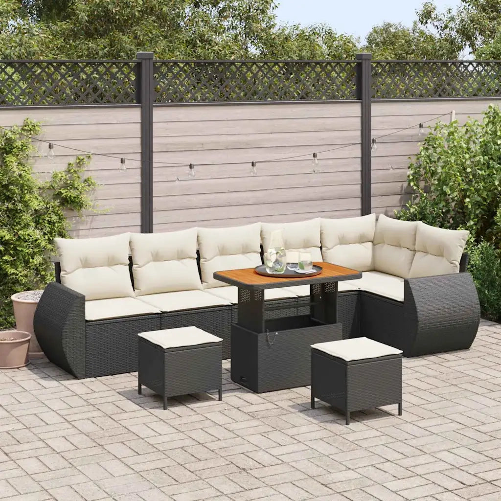 Set Divano da Giardino con cuscino 9 pcs Nero e Crema 3363845
