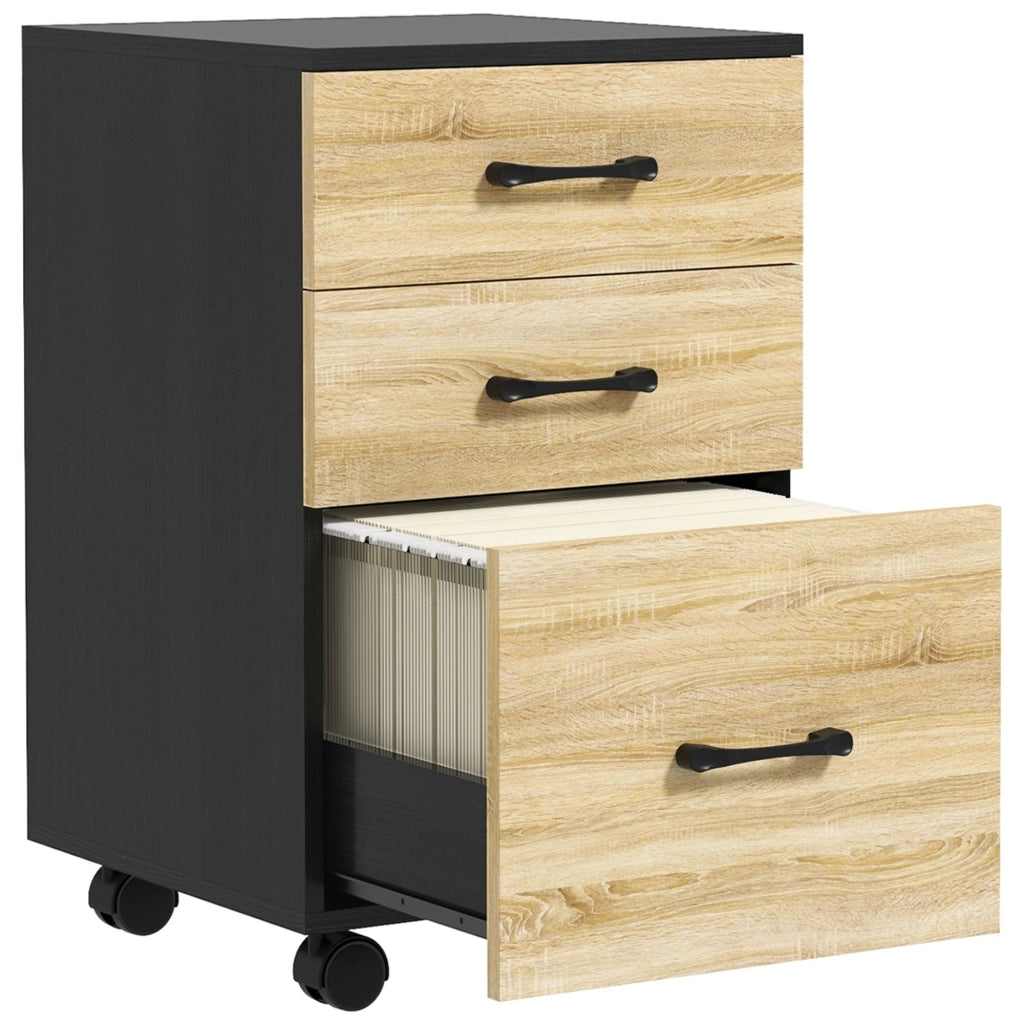 Scrivania con cassetti e ruote ¨C zephmum ¨C quercia e nero 40x42x65 cm