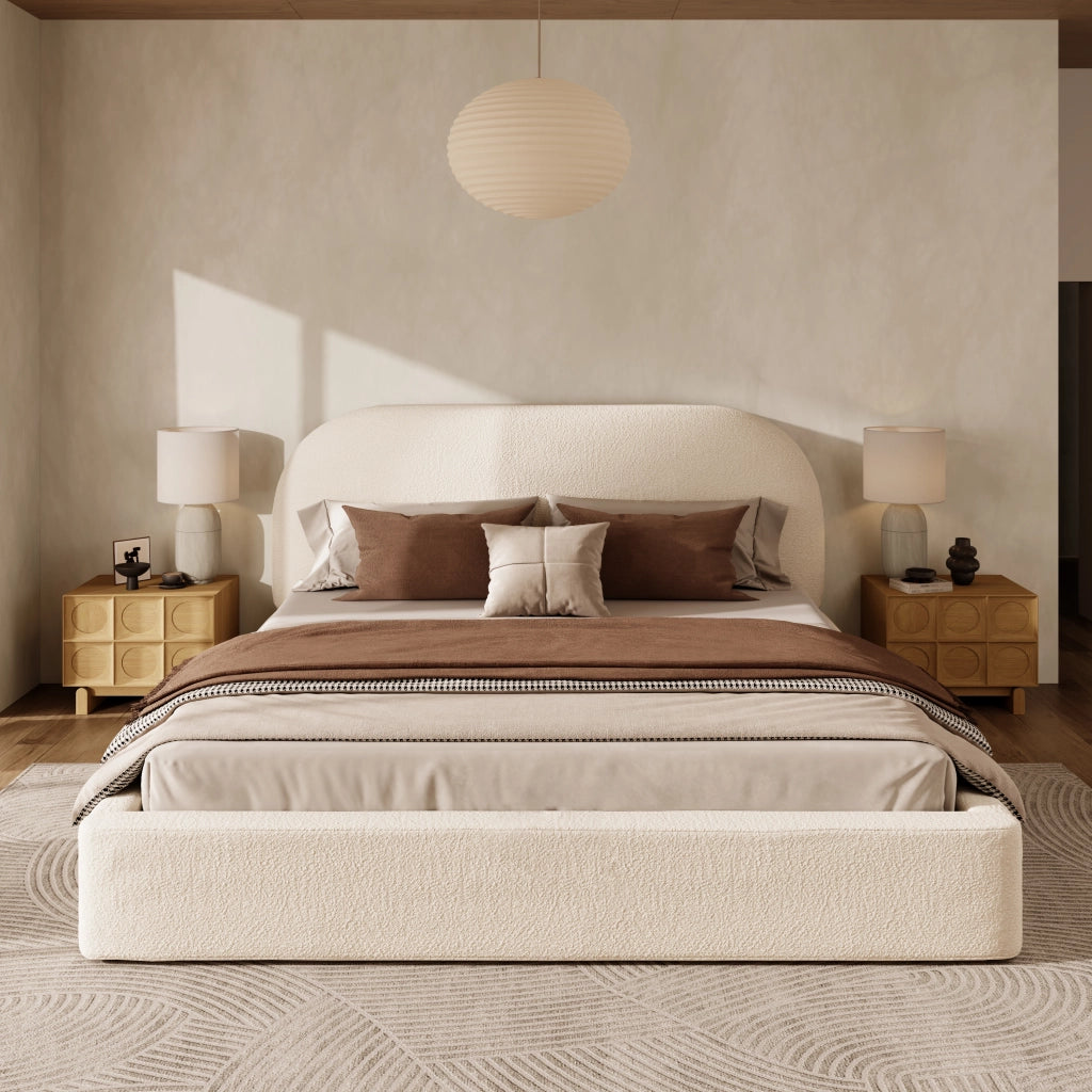 LETTO Imbottito 180 x 200 cm Bouclé Beige con rete a doghe