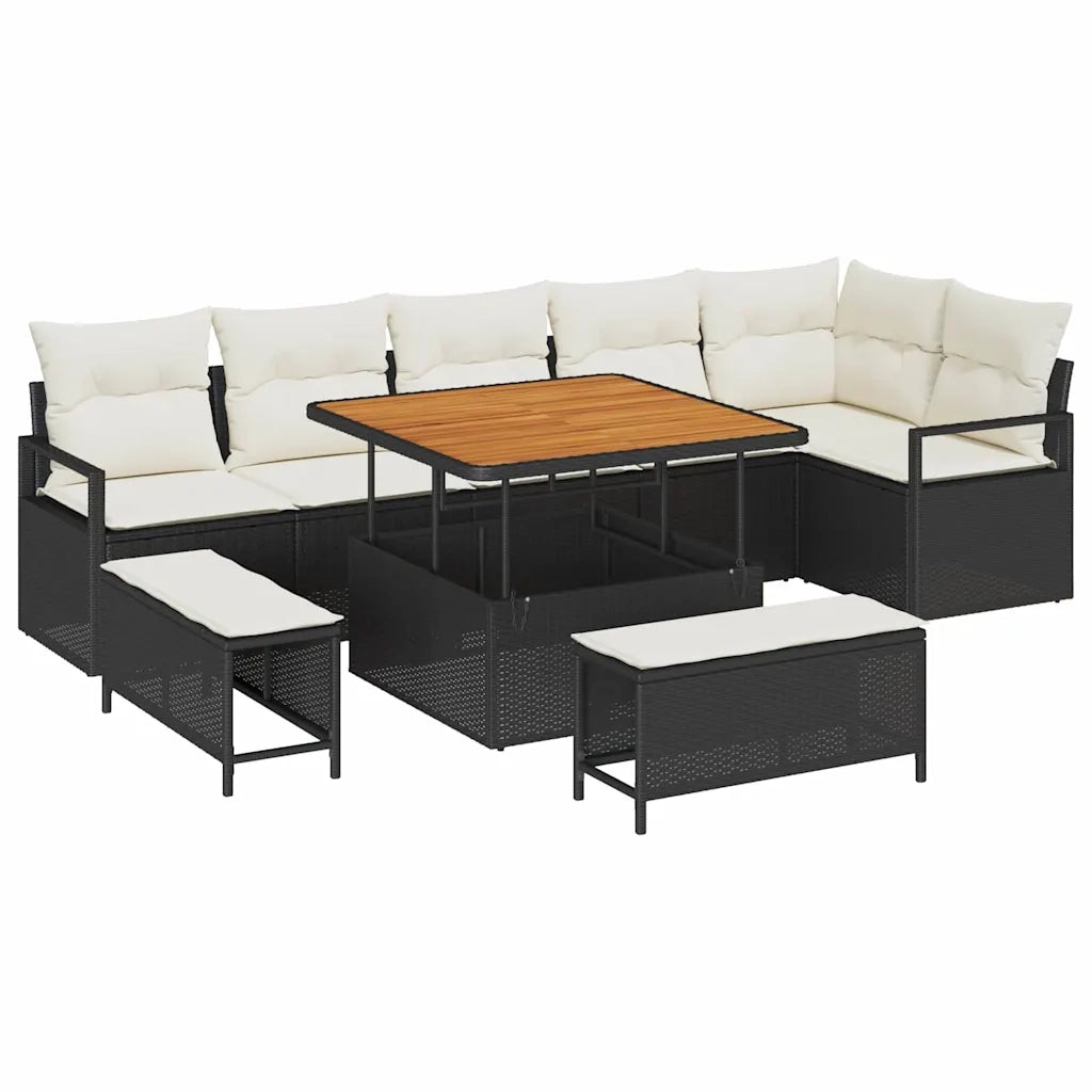 Set Divano da Giardino con cuscino 9 pcs Nero Poly Rattan 3362535