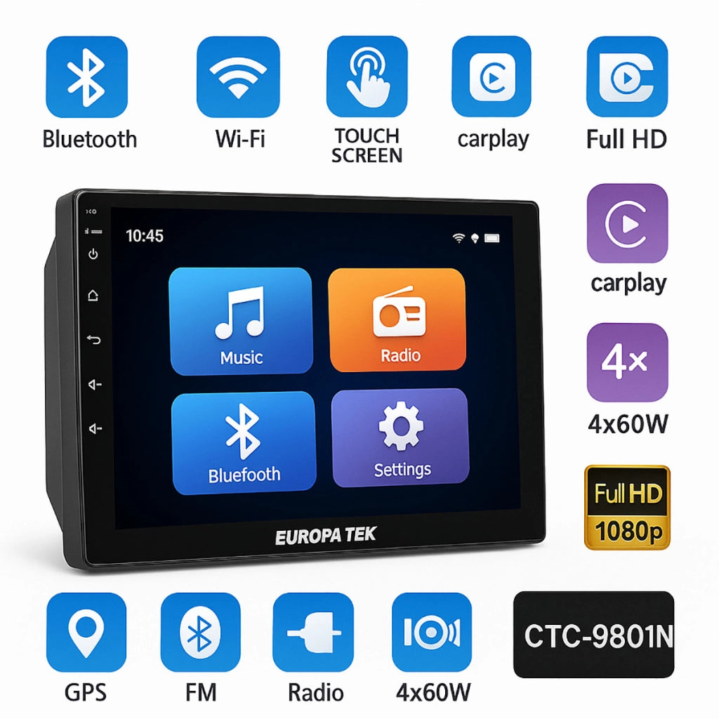 AUTORADIO ANDROID 9" AUTO WIFI GPS BLUETOOTH 4+64GB HD TOUCH SCREEN CTC-9801N