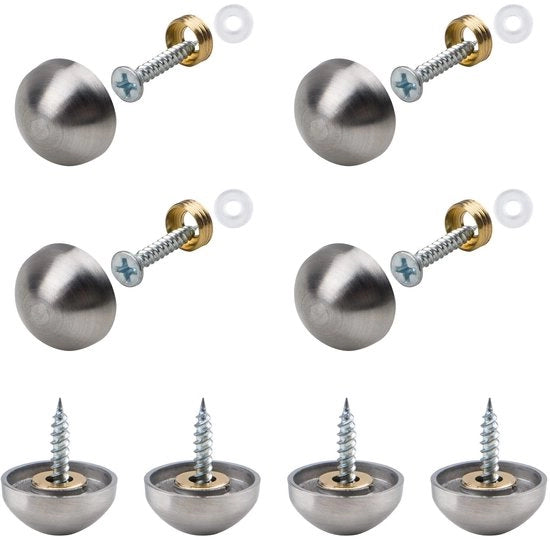 Kit di montaggio per specchi 20 set - Corpo in acciaio inossidabile - Diametro 18mm - Caps decorativi - Resistente alla corrosione - Facile da installare - Superficie lucidata - Montaggio specchio