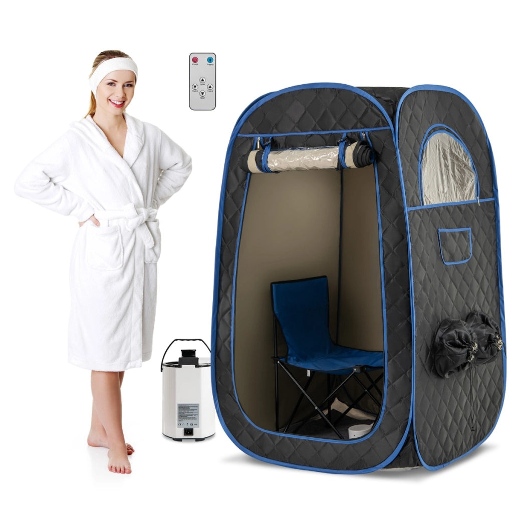 Sauna portatile con generatore di vapore da 1000W e capacit¨¤ di 3L, Tenda sauna per 1 o 2 persone con sedia Nero-Massaggi e relax