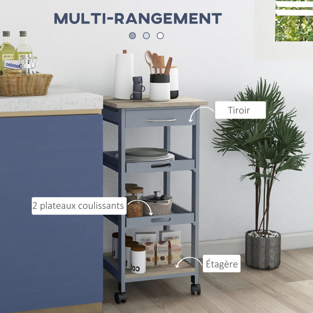 Tavolino da caff¨¨ con ruote e ripiani ¨C Minimal ¨C legno quercia chiaro