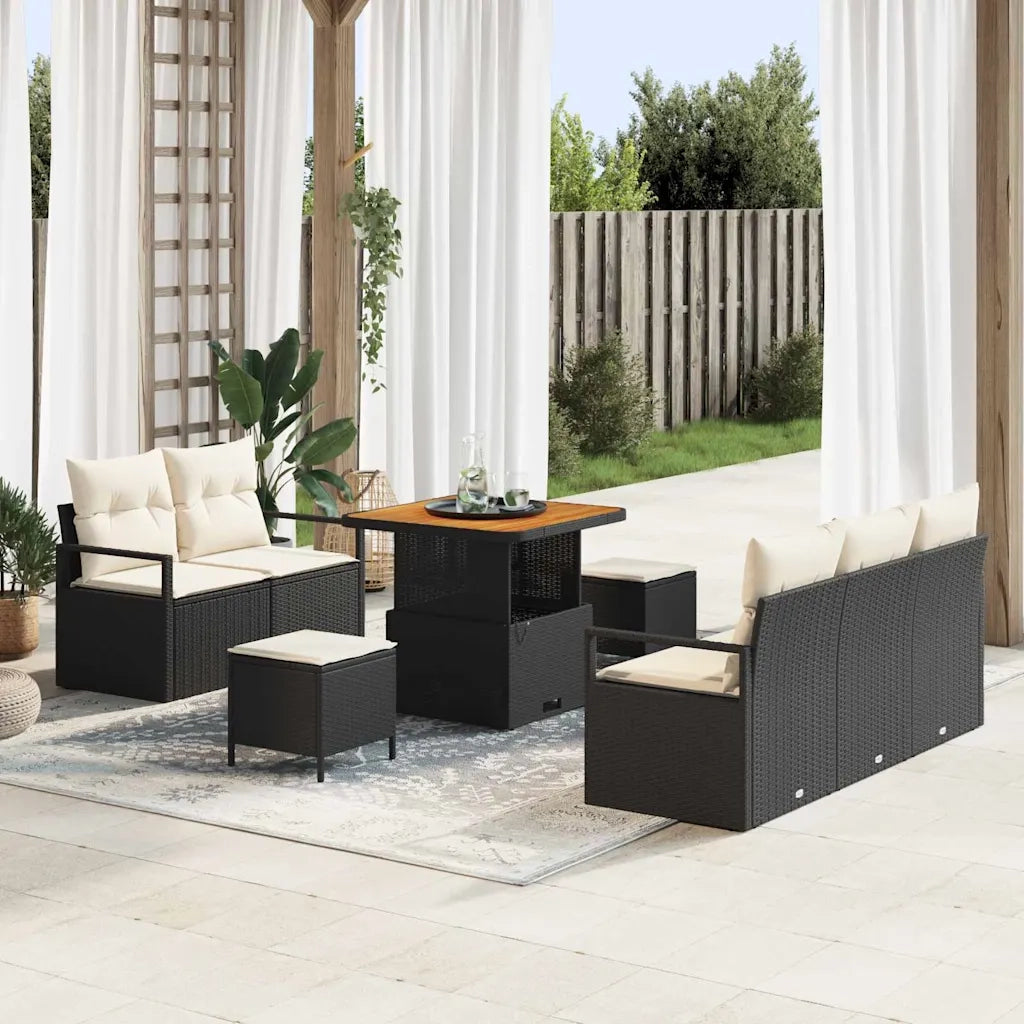Set Divano da Giardino con cuscino 8 pcs Nero polyrattan