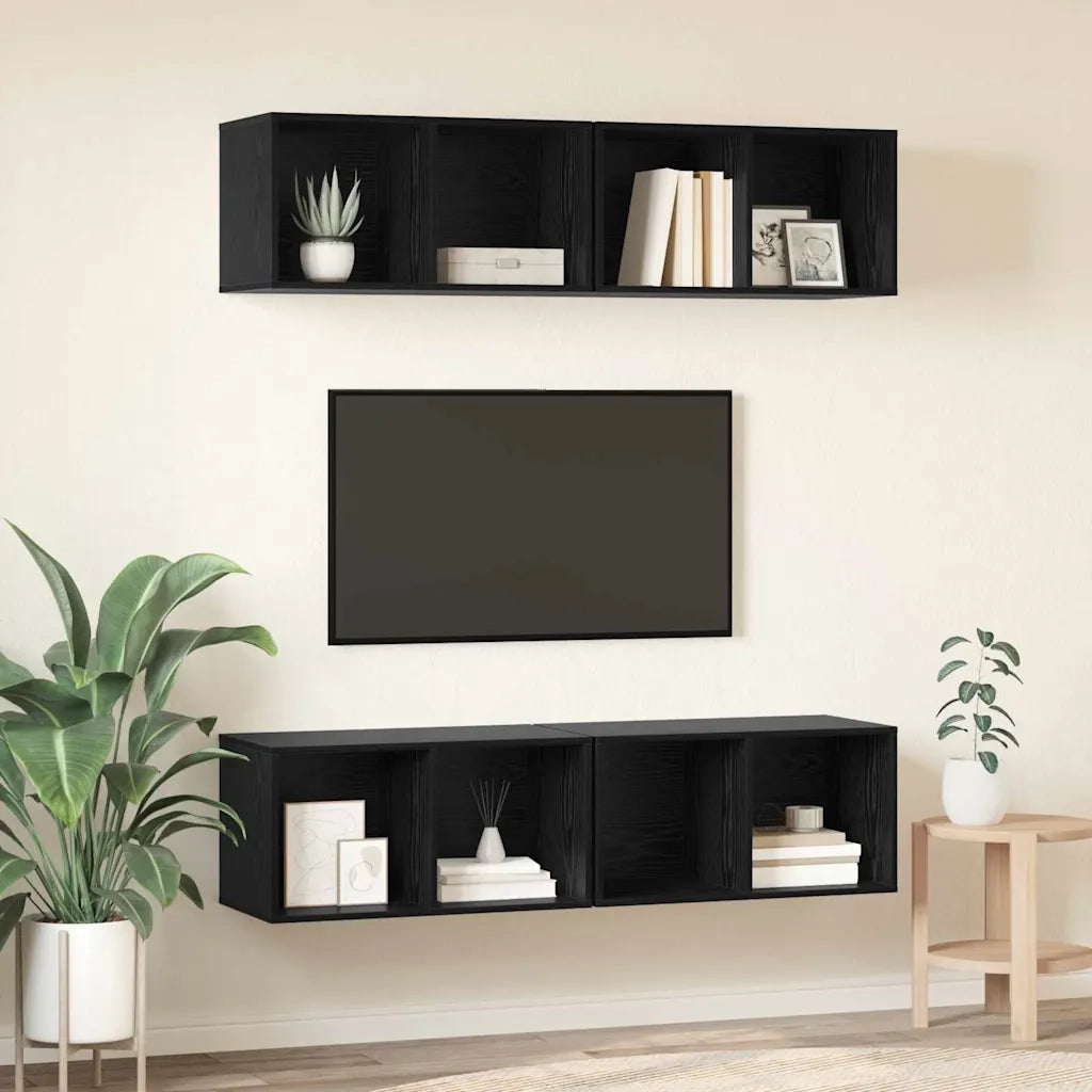 Set mobile TV 4 pz Rovere Nero Legno ingegnerizzato 3393532