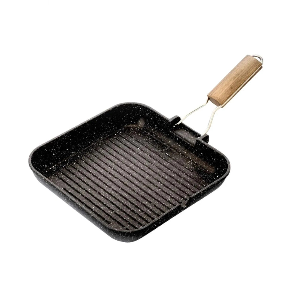 Bistecchiera FASSONA superficie rigata manico pieghevole antiaderente alta qualità 26 cm
