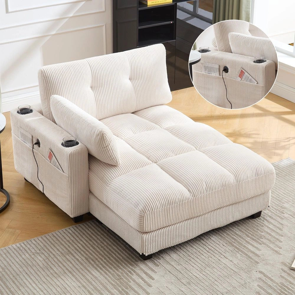 Poltrona palma - Xylo - cuscini rigati con portaoggetti beige
