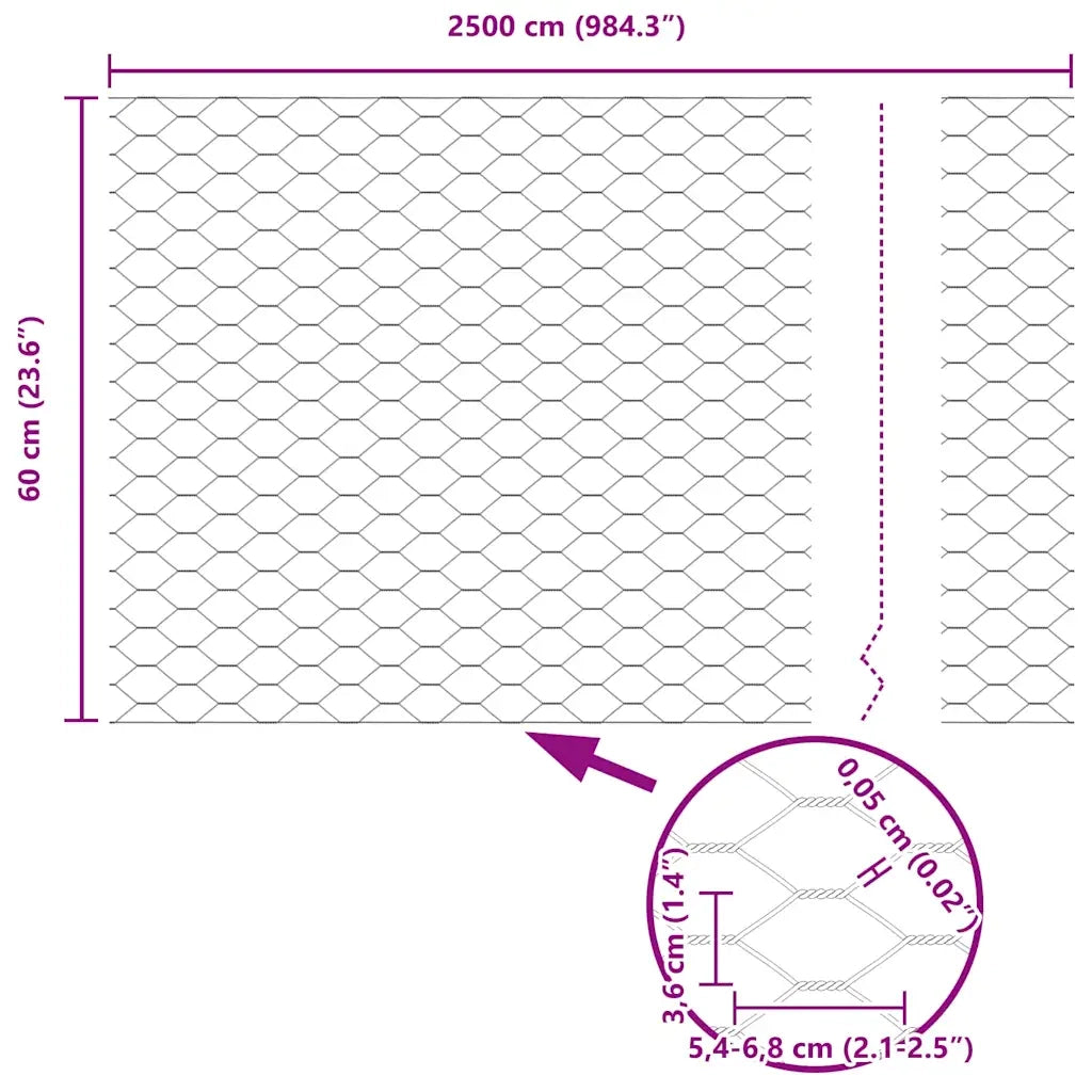 Recinzione Esagonale Argento 0,6 x 25 m Acciaio zincato 42005671