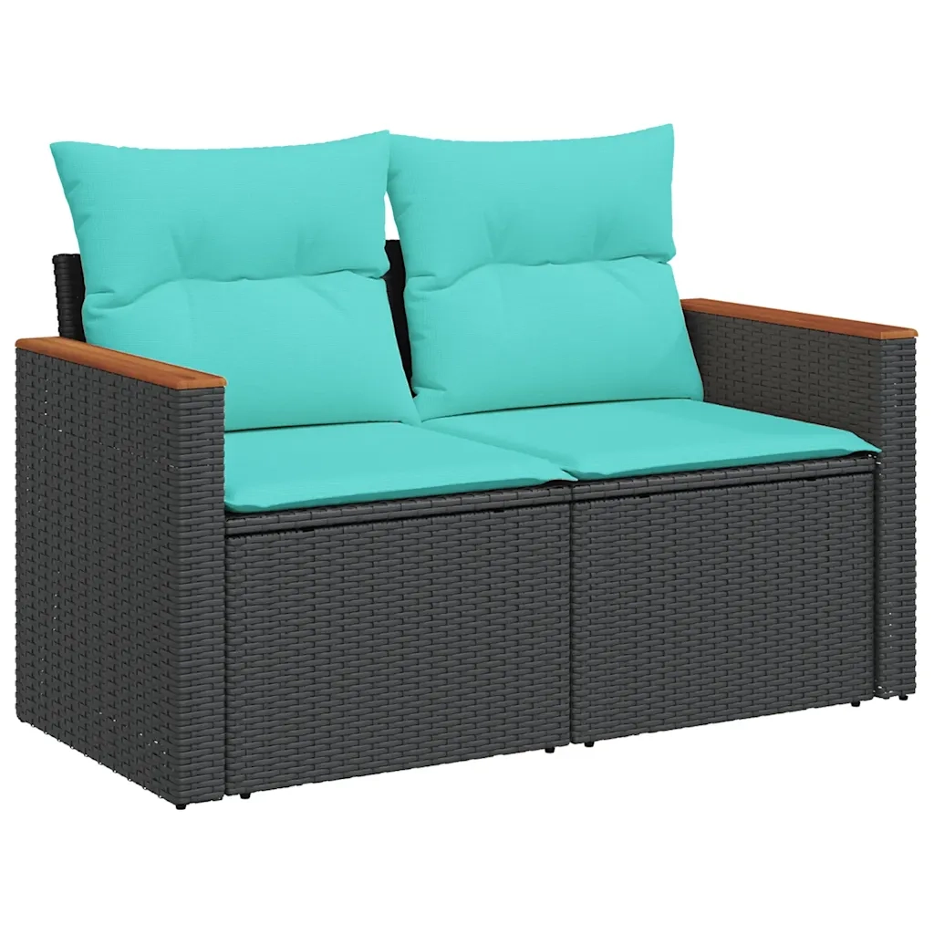 Set Divani da Giardino con Cuscini 8 pz Nero Polyrattan Acacia 3327515