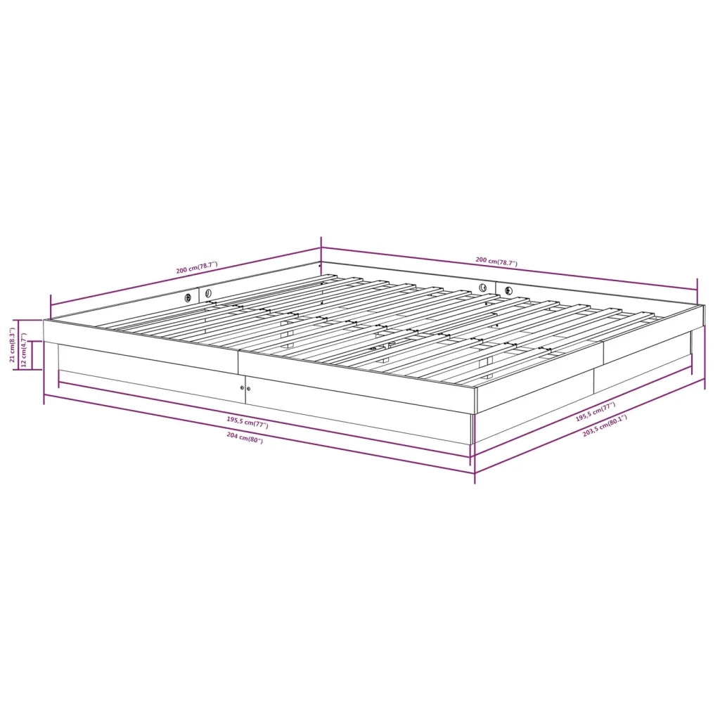 Letto matrimoniale | Letto per adulti | Giroletto Bianco in Legno Massello 200x200 cm